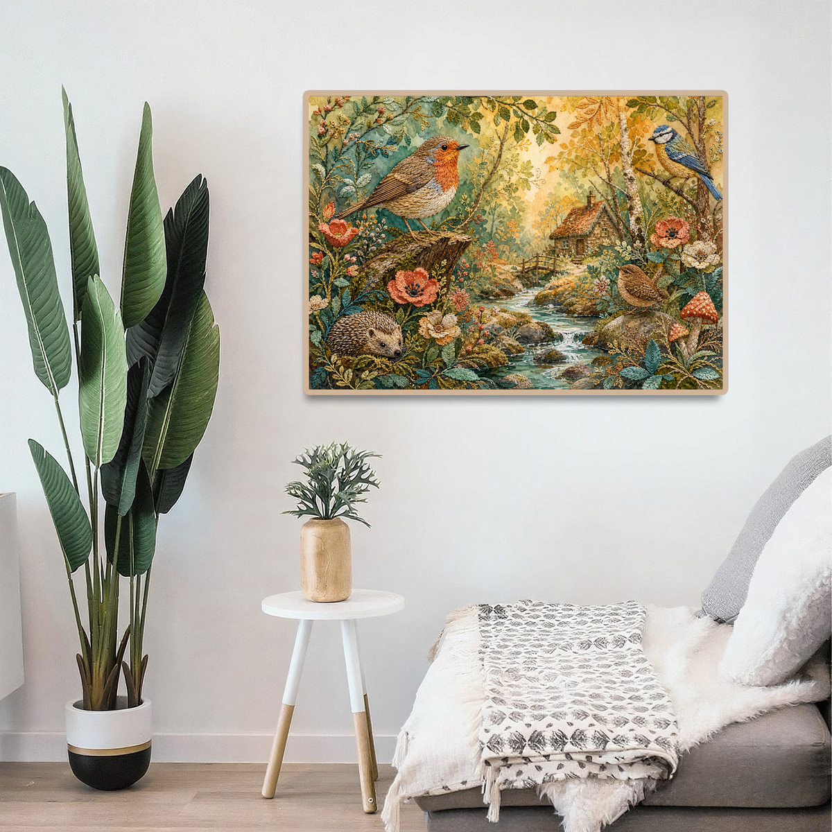 Sunlit Embroidered Woodland Landscape Puzzle - puzzle product view