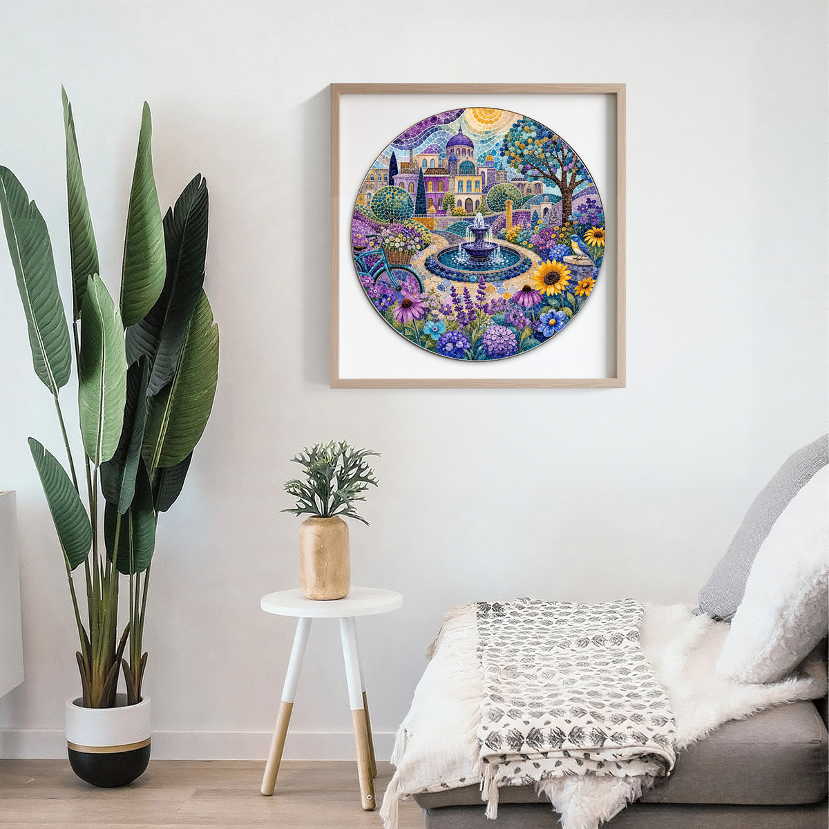 Wildflower Watercolor City Garden Round Puzzle - puzzle product view