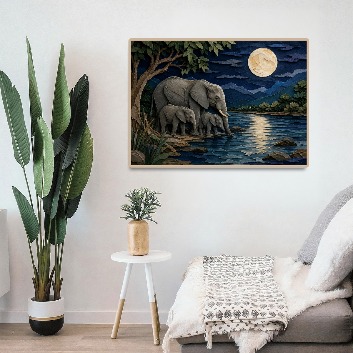 Moonlit Elephant Family Landscape Puzzle - puzzle product view