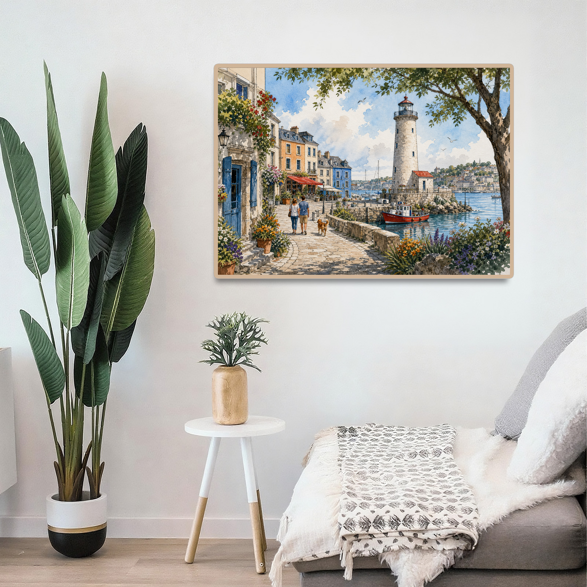 Vibrant Lighthouse Harbor Landscape Puzzle - puzzle product view