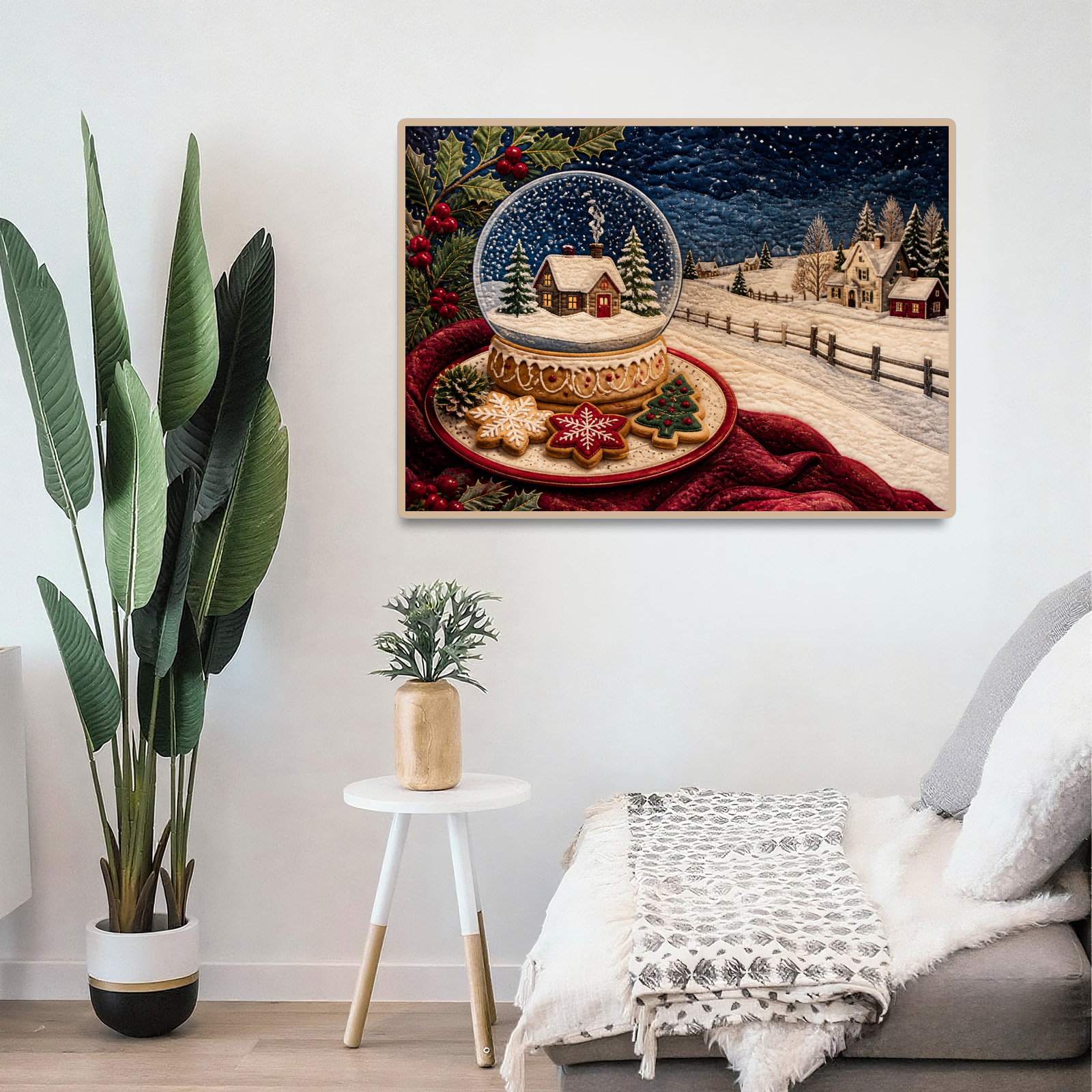Luminous Snow Globe Cookie Table Textile Quilt Landscape Puzzle - puzzle product view