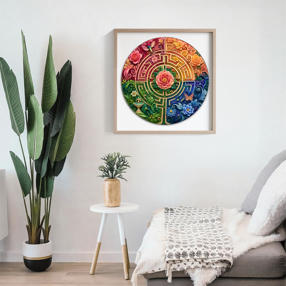 Golden Floral Labyrinth Round Puzzle - puzzle product view