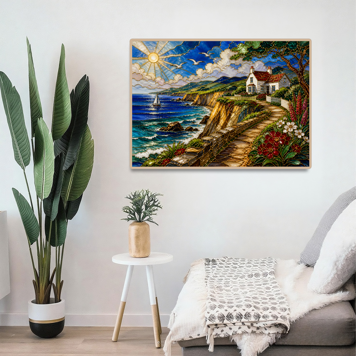 Sunlit Coastal Cliffs Landscape Puzzle - puzzle product view