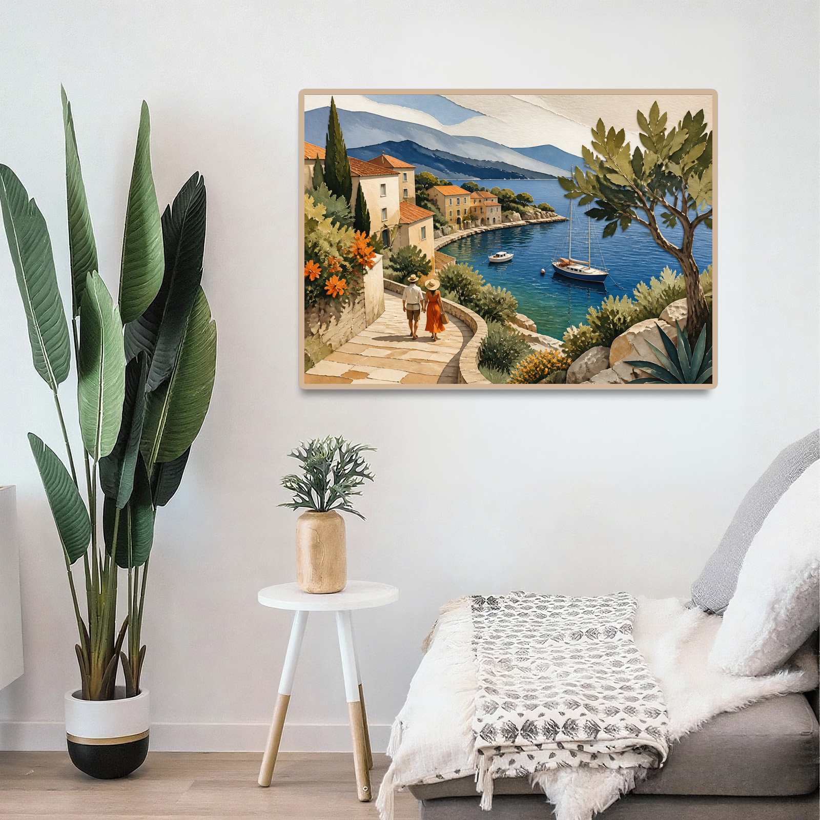 Quiet Watercolor Harbor Paper Cut Collage Landscape Puzzle - puzzle product view