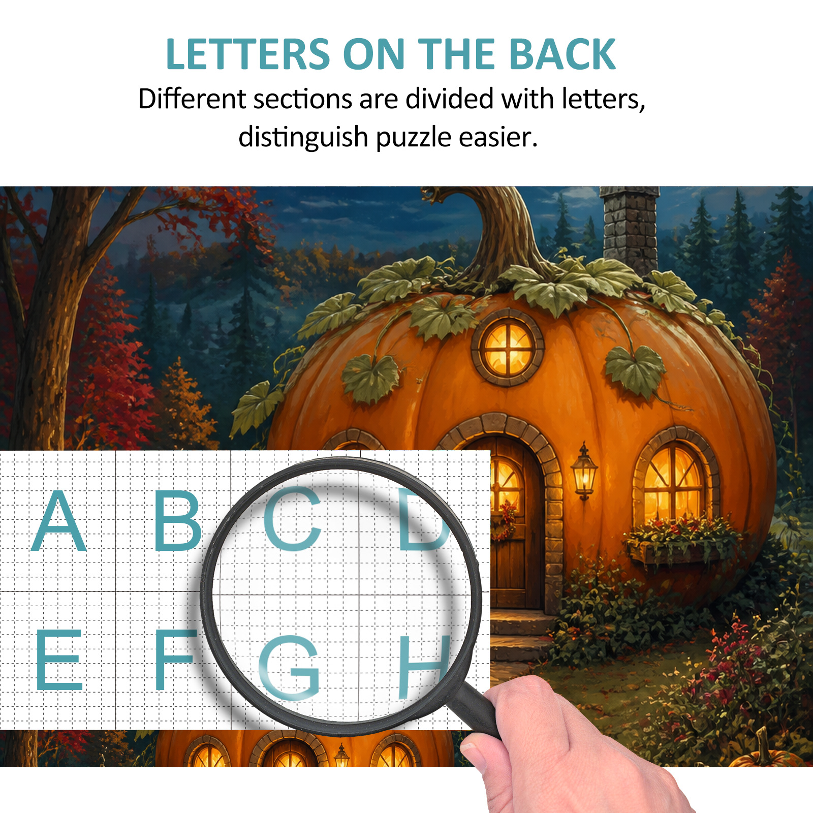 Sunlit Pumpkin Cottage Character Illustration Portrait Puzzle - puzzle product view
