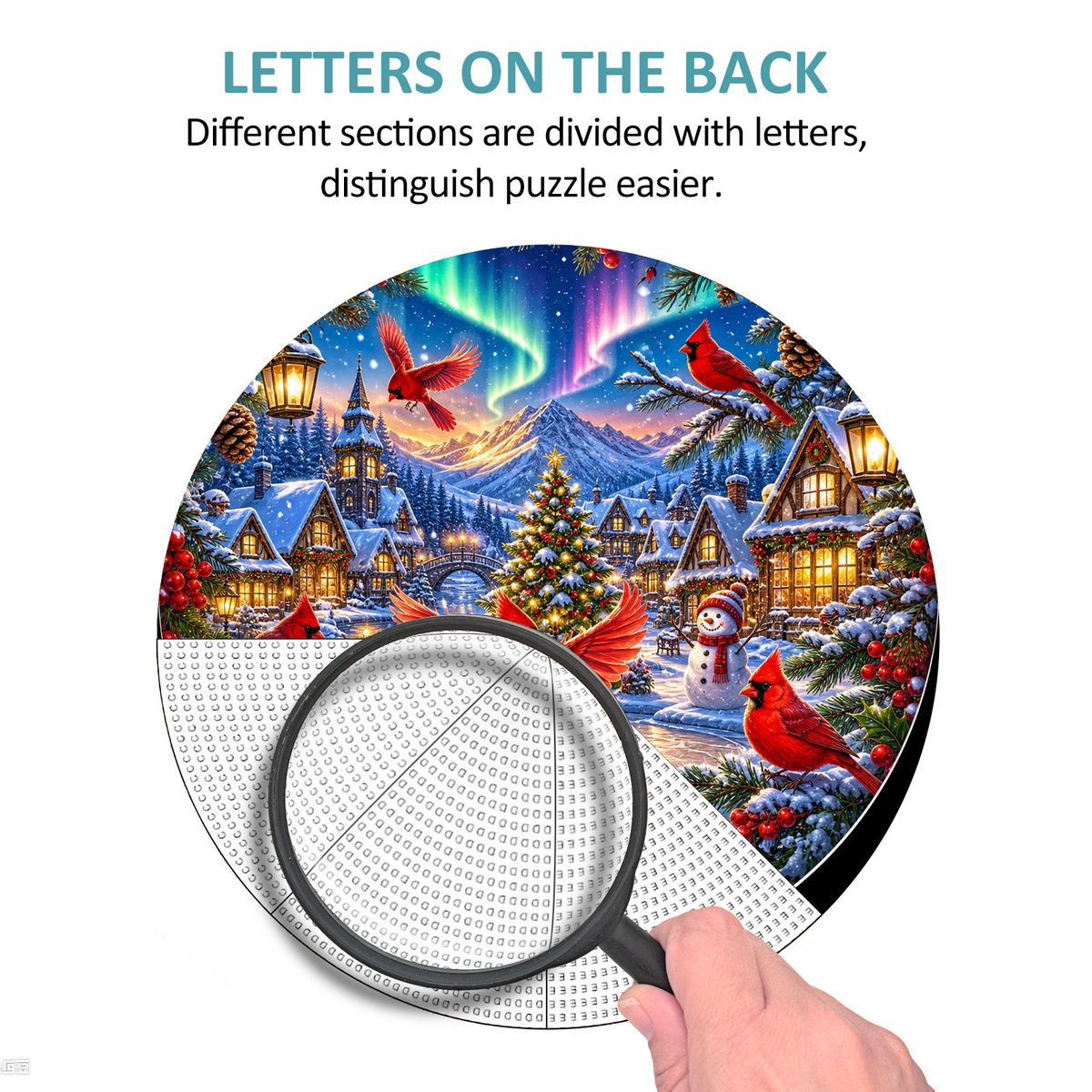 Dancing Cardinal Winter Village Round Puzzle - puzzle product view