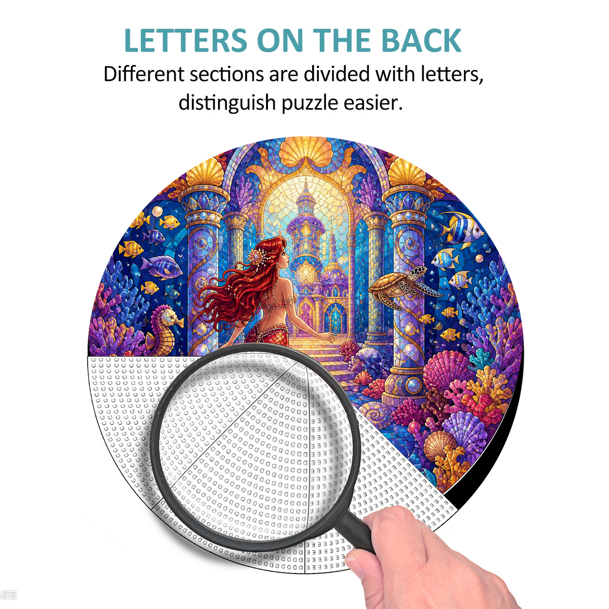 Crimson Mermaid Coral Palace Round Puzzle - puzzle product view