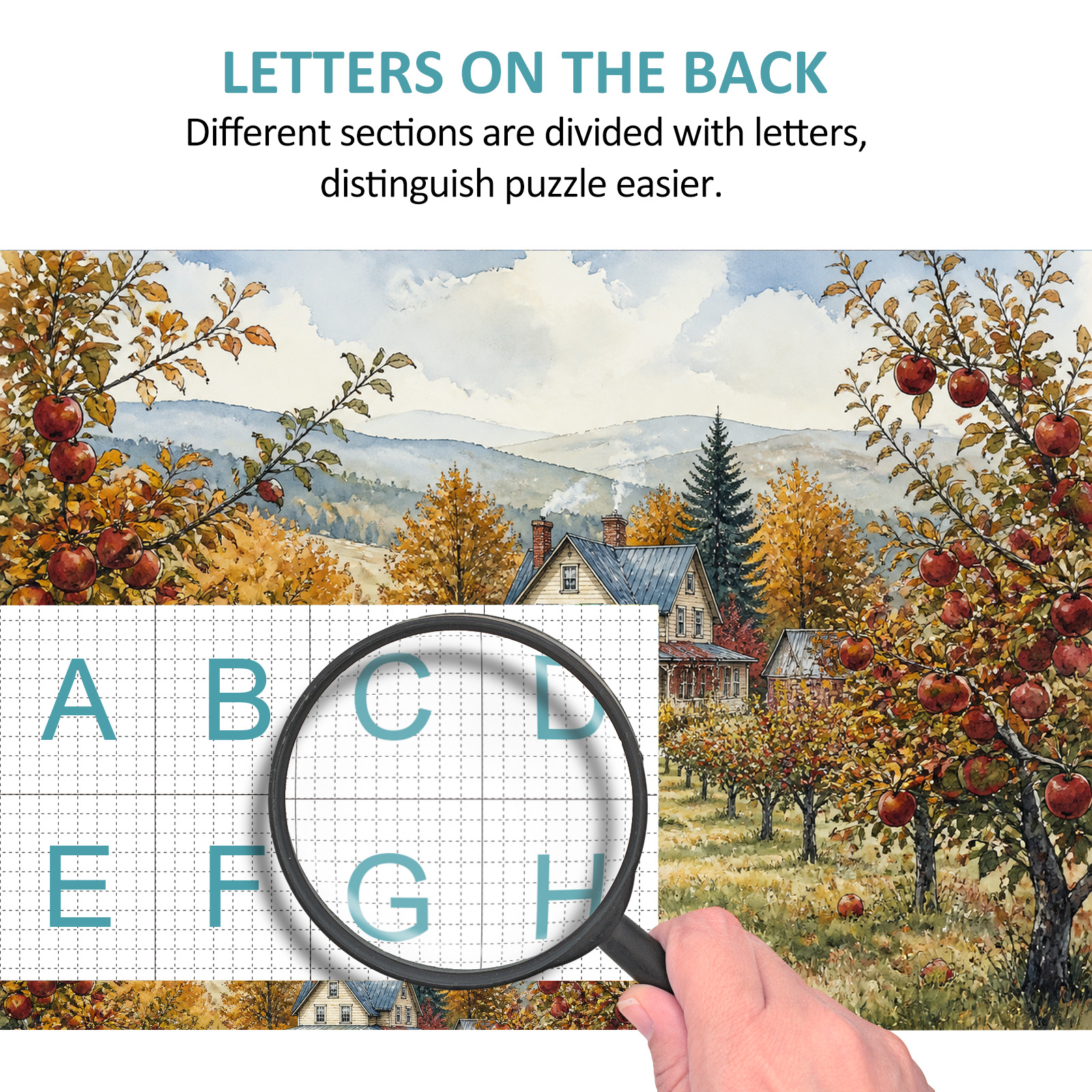 Luminous Autumn Apple Orchard Watercolor Ink Landscape Puzzle - puzzle product view