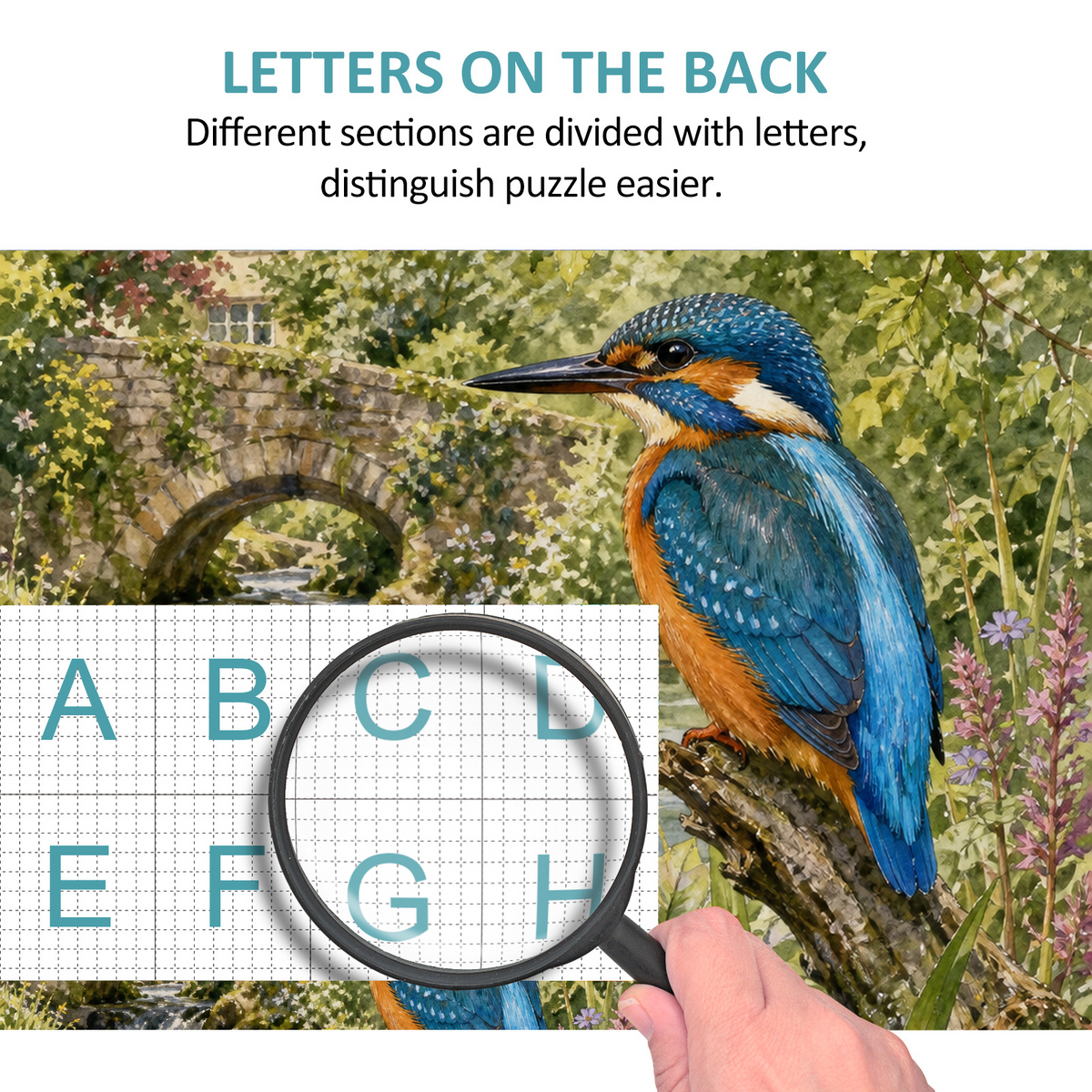 Vibrant Kingfisher By A River Portrait Puzzle - puzzle product view