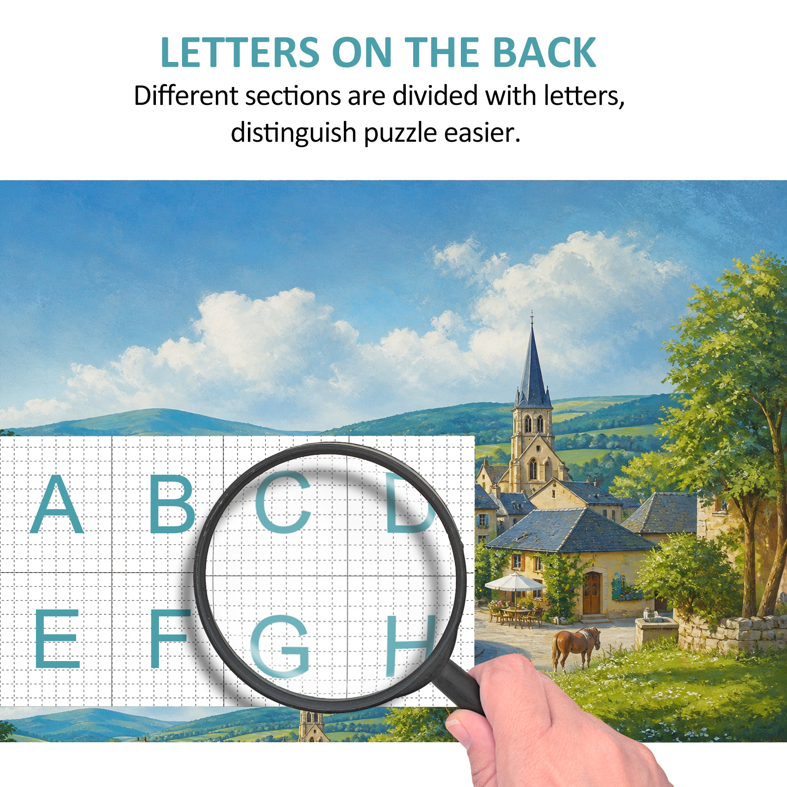 Vibrant Folk-Art Village Landscape Puzzle - puzzle product view