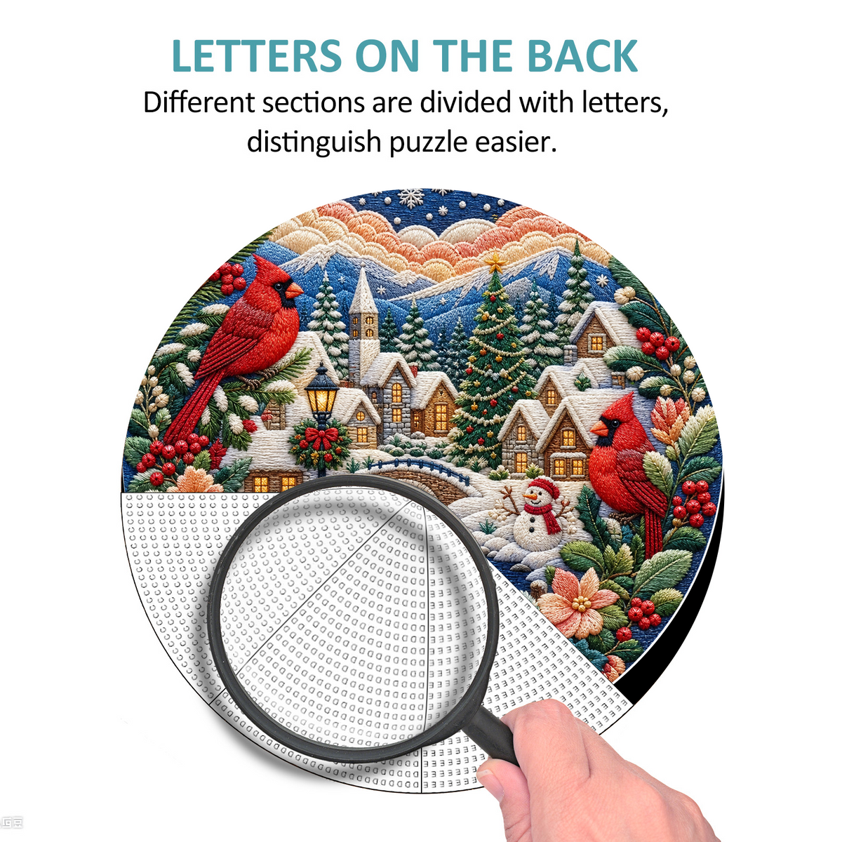 Wildflower Cardinal Winter Village Round Puzzle - puzzle product view