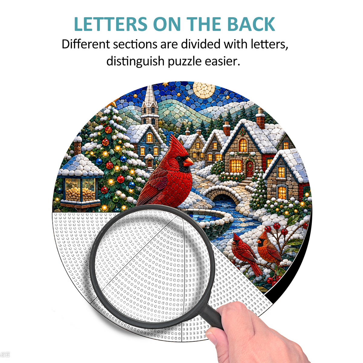 Copperleaf Cardinal Winter Village Round Puzzle - puzzle product view