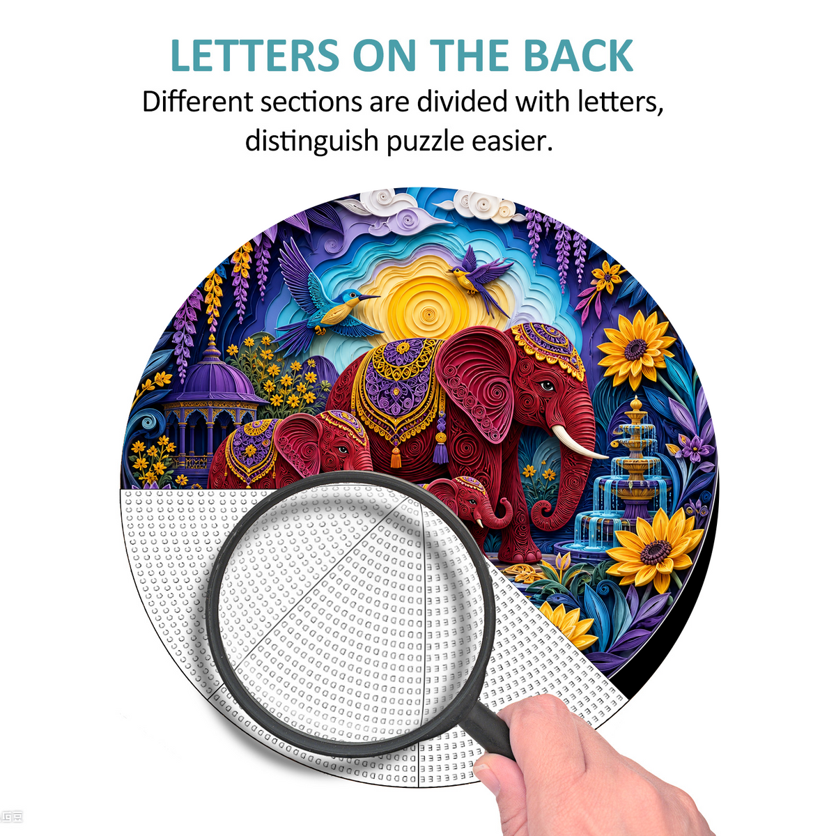 Crimson Elephant Garden Family Round Puzzle - puzzle product view