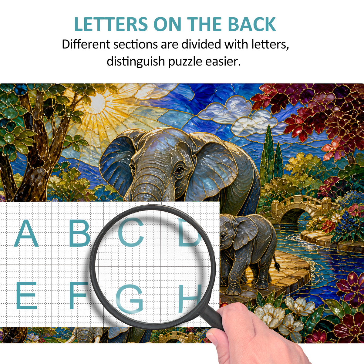 Sunlit Elephant Family Landscape Puzzle - puzzle product view