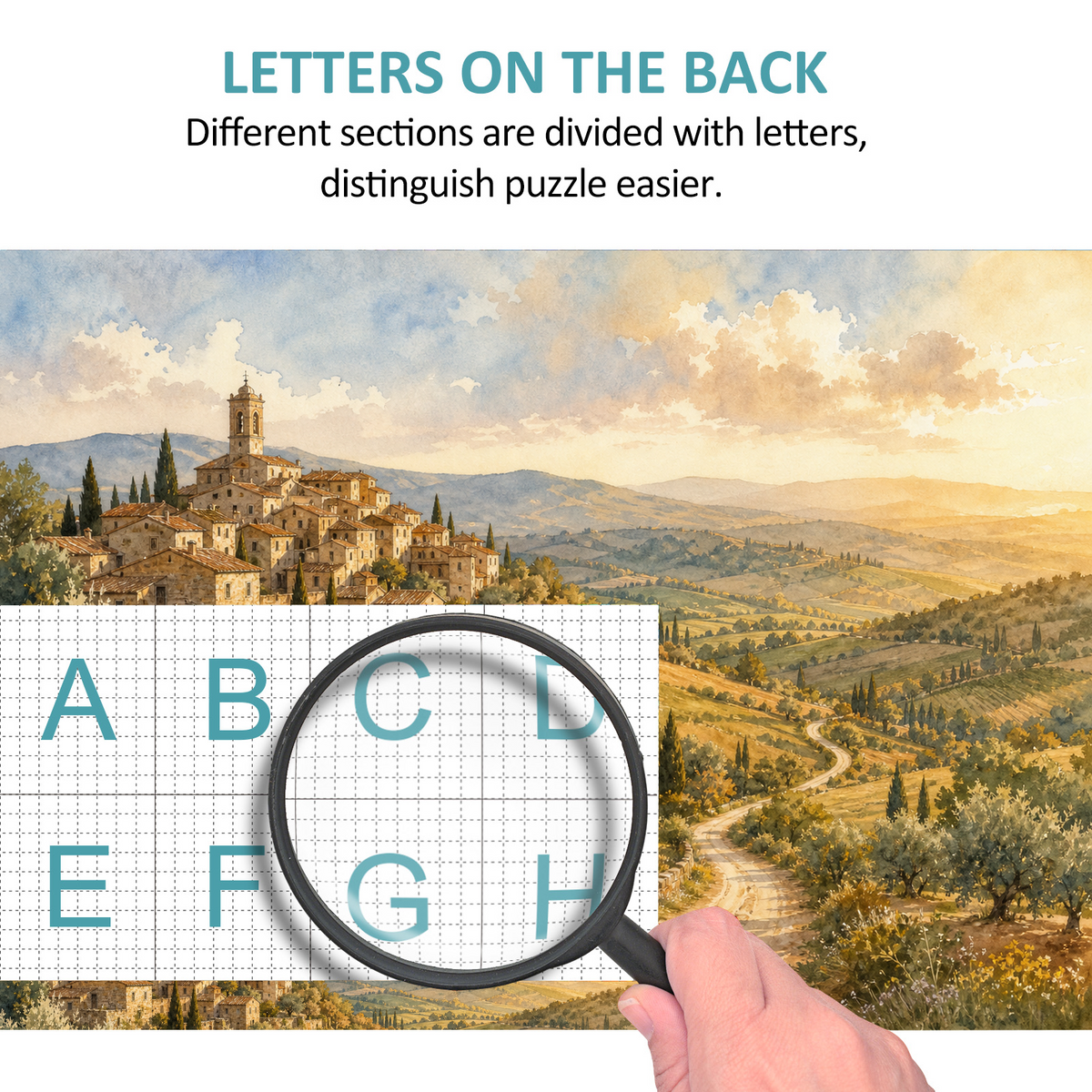 Golden Hour Hill Town Watercolor Ink Landscape Puzzle - puzzle product view