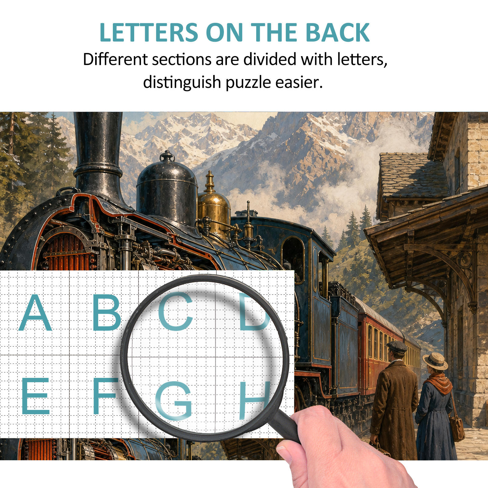 Sunlit Steam Train at a Mountain Station Retro Mechanical Portrait - puzzle product view
