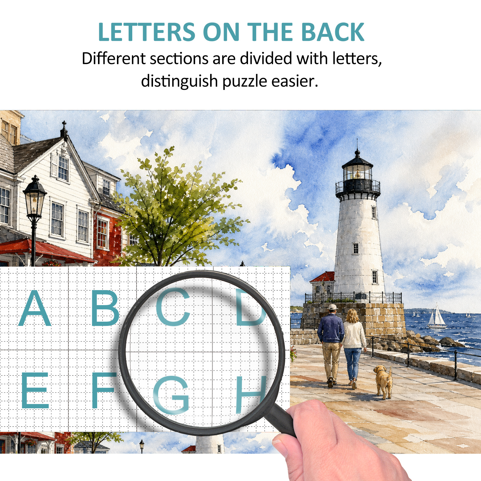 Story-Rich Lighthouse Harbor Landscape Puzzle - puzzle product view