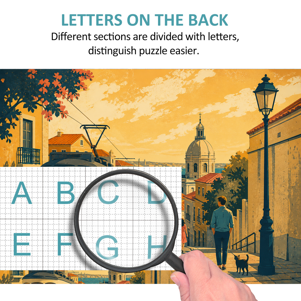 Golden-Hour Tram Street Landscape Puzzle - puzzle product view