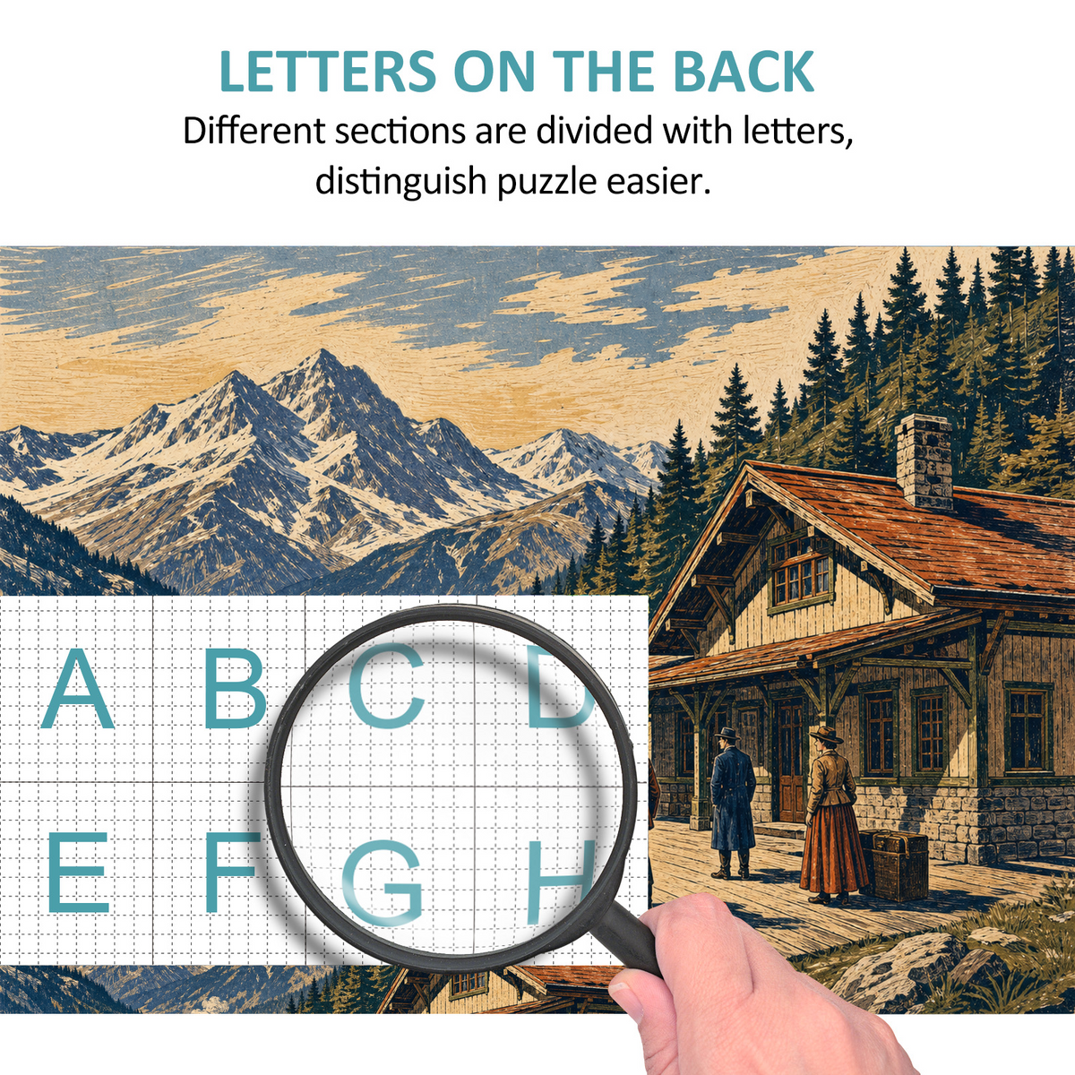 Vibrant Mountain Railway Station Woodblock Landscape Puzzle - puzzle product view