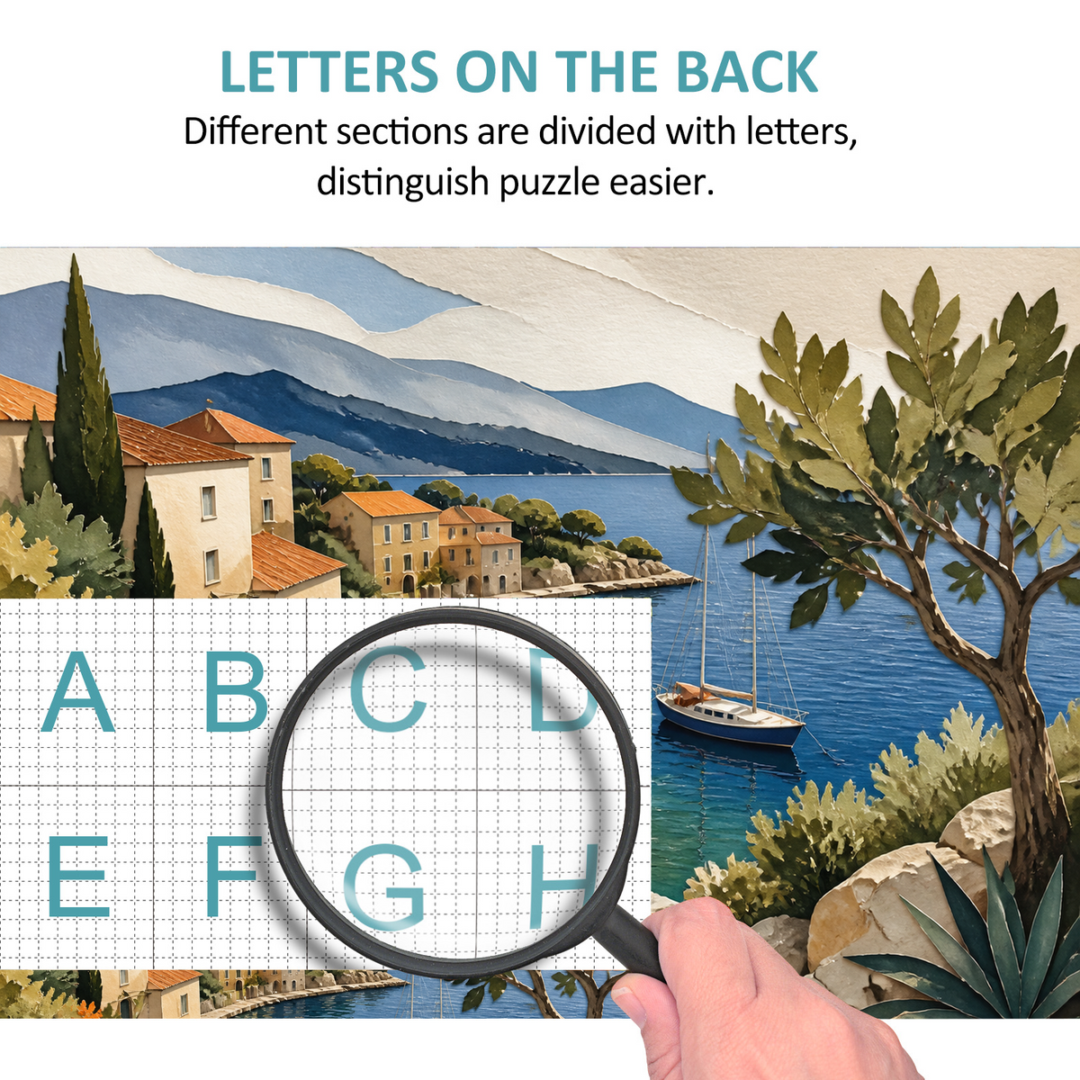 Quiet Watercolor Harbor Paper Cut Collage Landscape Puzzle - puzzle product view