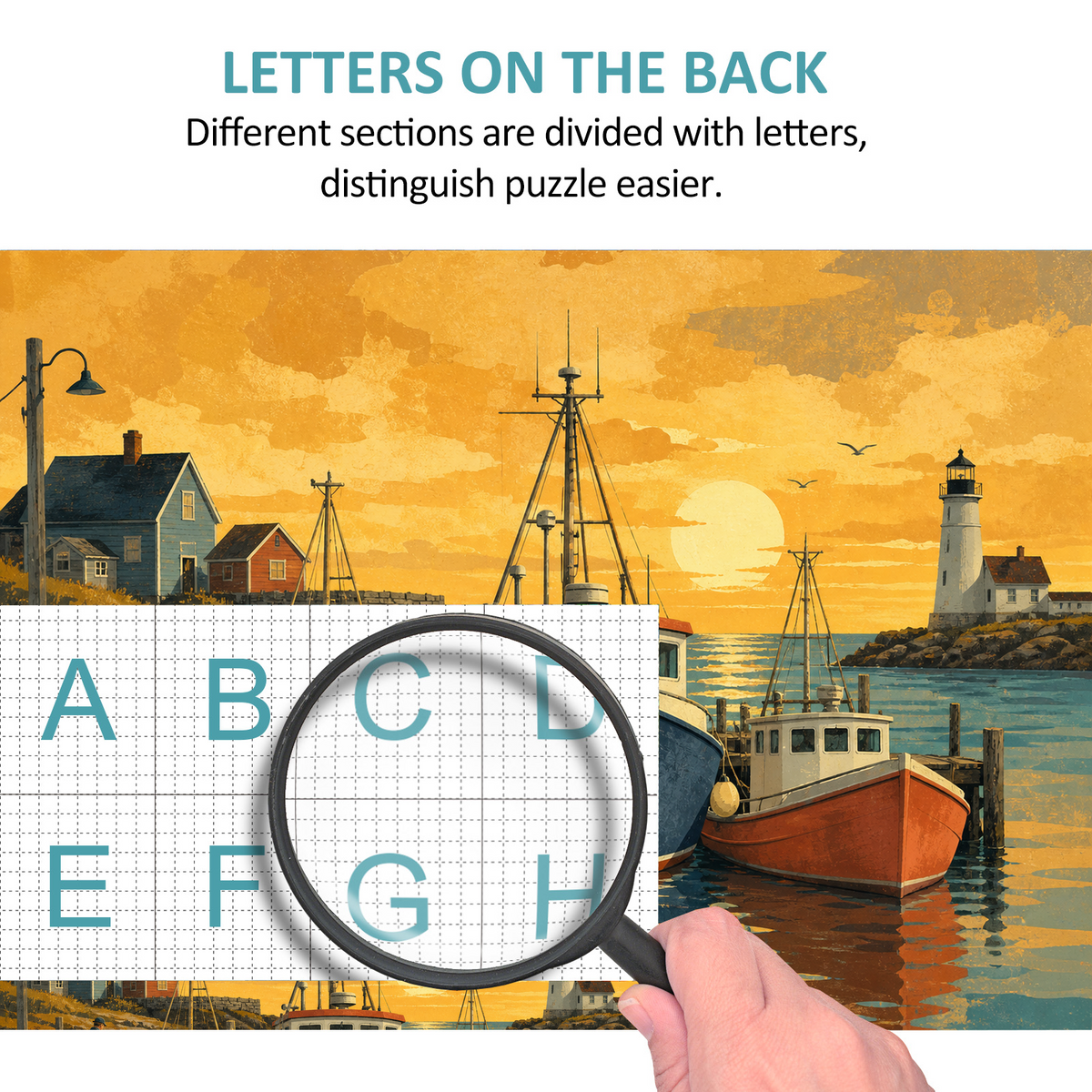 Golden Hour Working Harbor Boats Travel Poster Landscape Puzzle - puzzle product view