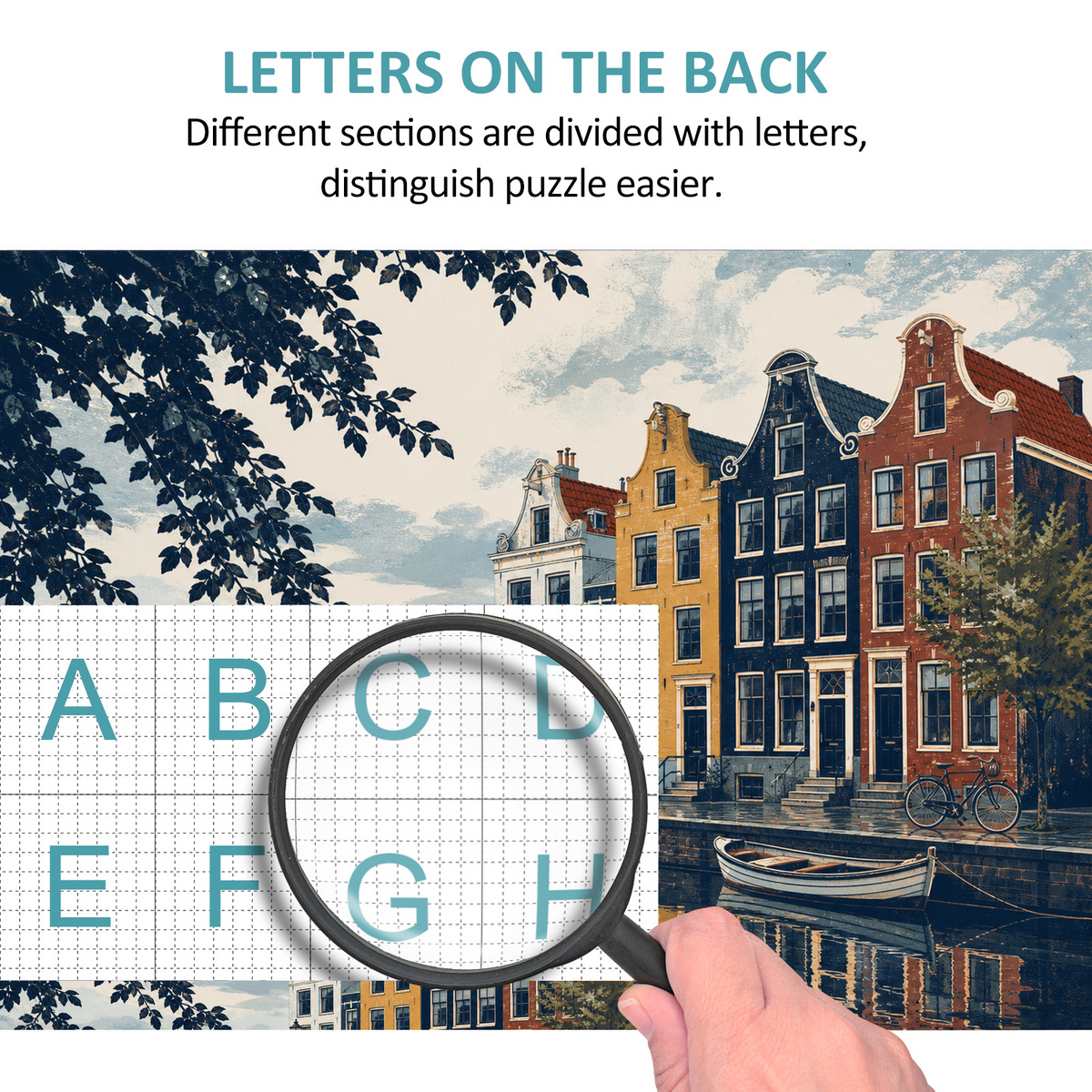 Rain Washed Canal Side Houses Screen Print Landscape Puzzle - puzzle product view
