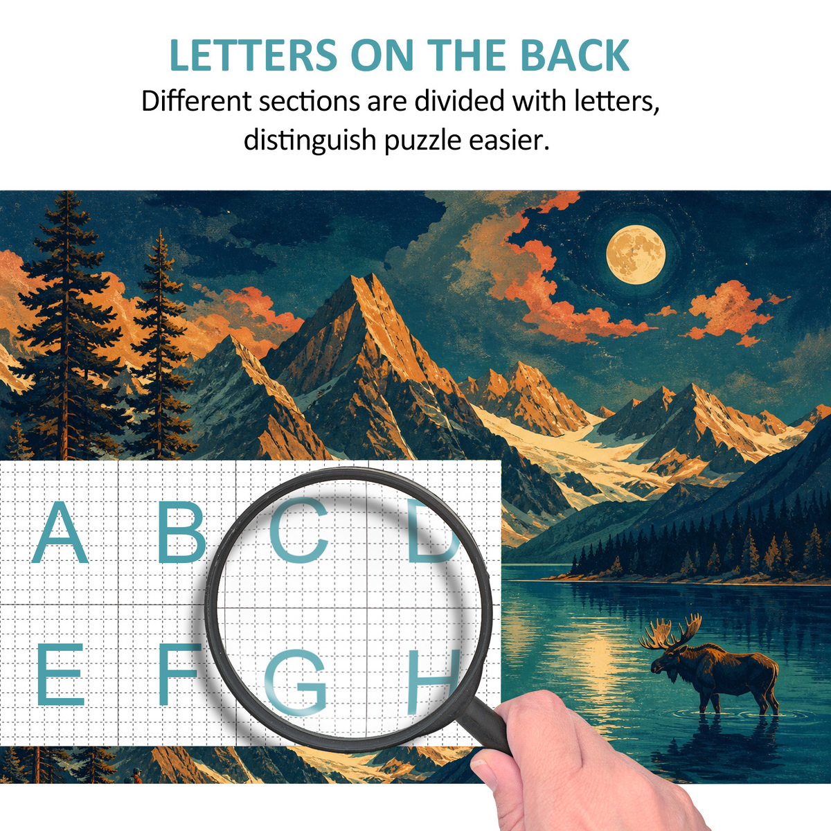 Moonlit Alpine Lake Landscape Puzzle - puzzle product view