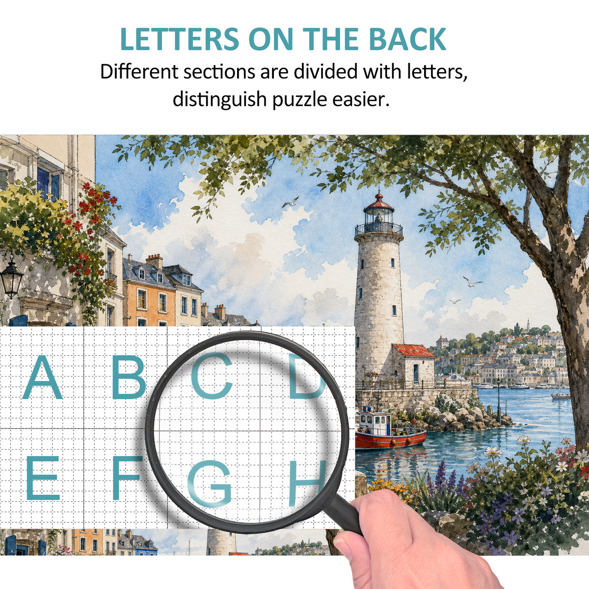 Vibrant Lighthouse Harbor Landscape Puzzle - puzzle product view