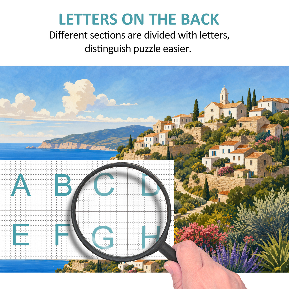 Vibrant Cliff Village Flat Editorial Illustration Landscape Puzzle - puzzle product view