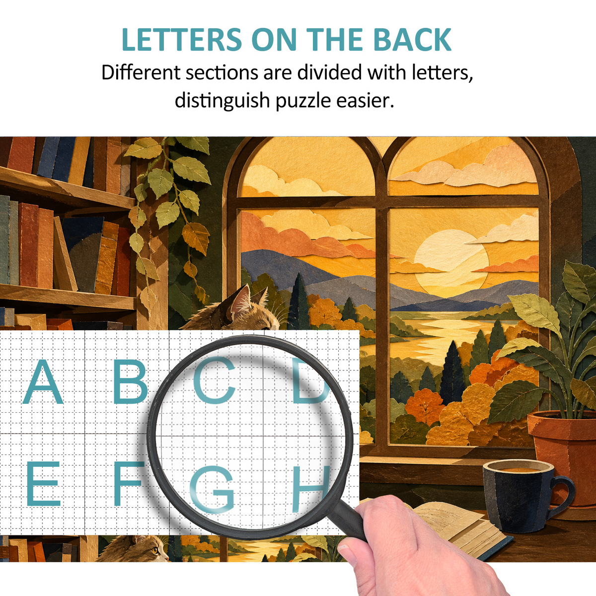 Golden-Hour Library Cat Landscape Puzzle - puzzle product view