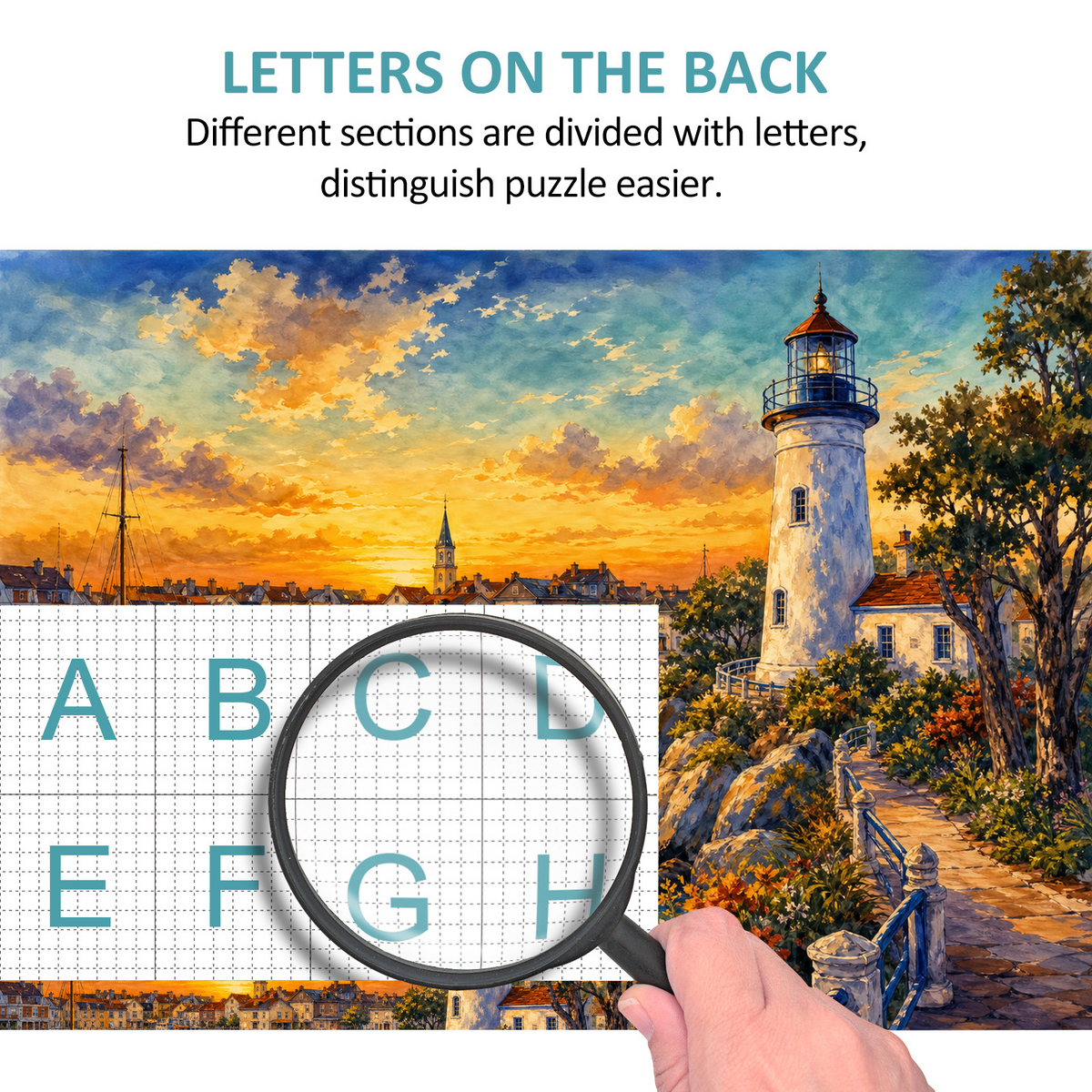 Golden-Hour Lighthouse Harbor Landscape Puzzle - puzzle product view