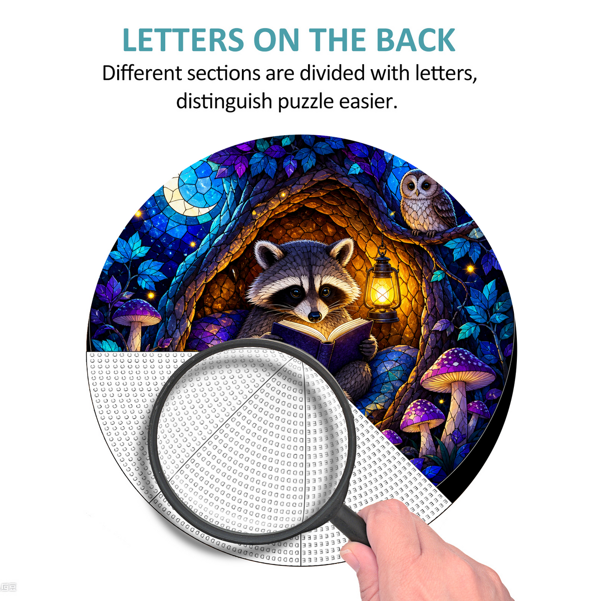 Moonlit Raccoon Reading Hollow Round Puzzle - puzzle product view