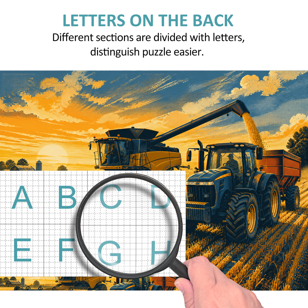 Luminous Farm Machinery at Harvest Screen Print Landscape Puzzle - puzzle product view