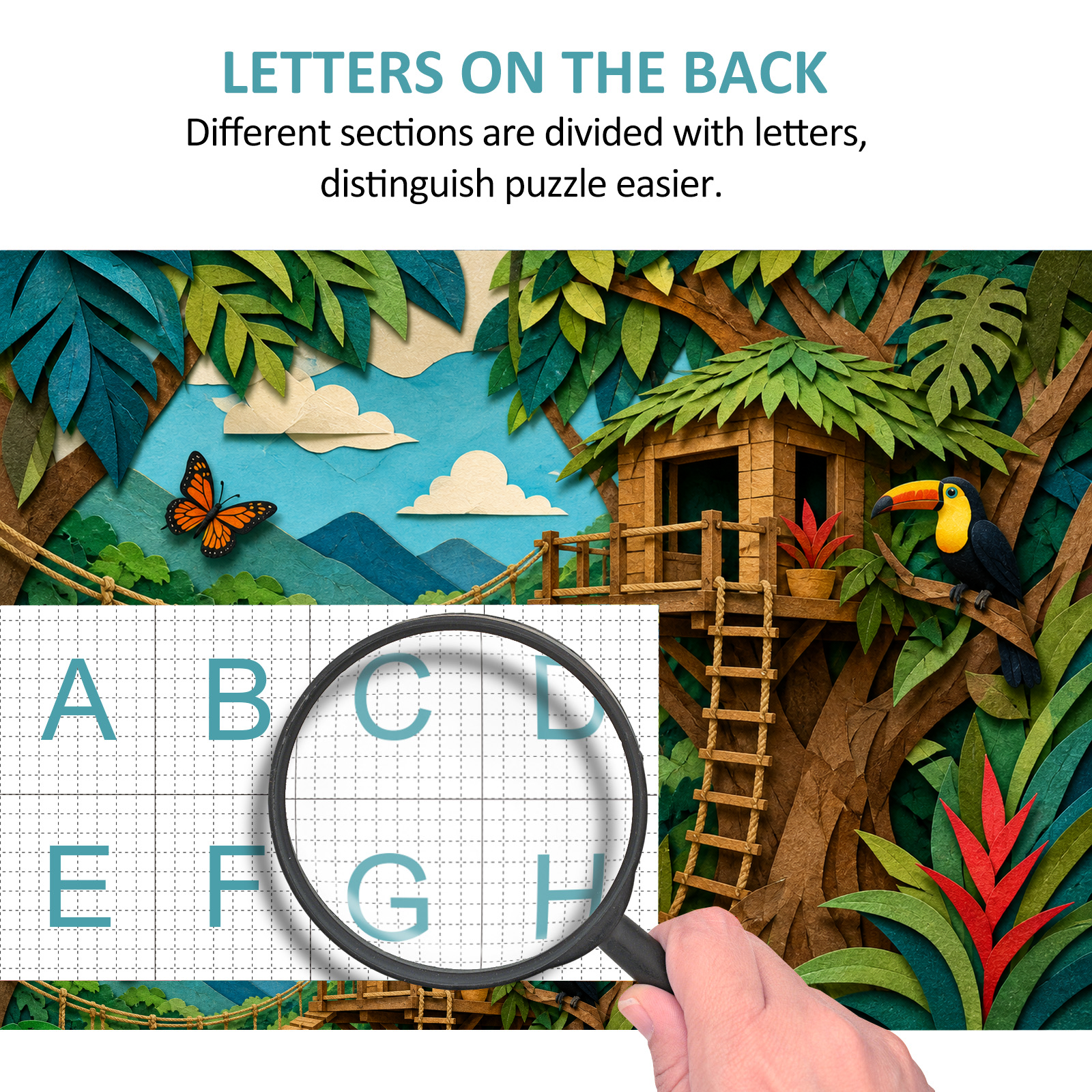 Quiet Jungle Treehouse Paper Cut Collage Landscape Puzzle - puzzle product view