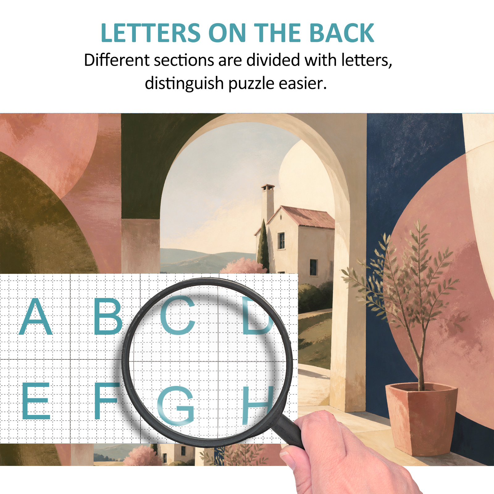 Golden Hour Whimsical Neighborhood Geometric Abstract Landscape Puzzle - puzzle product view