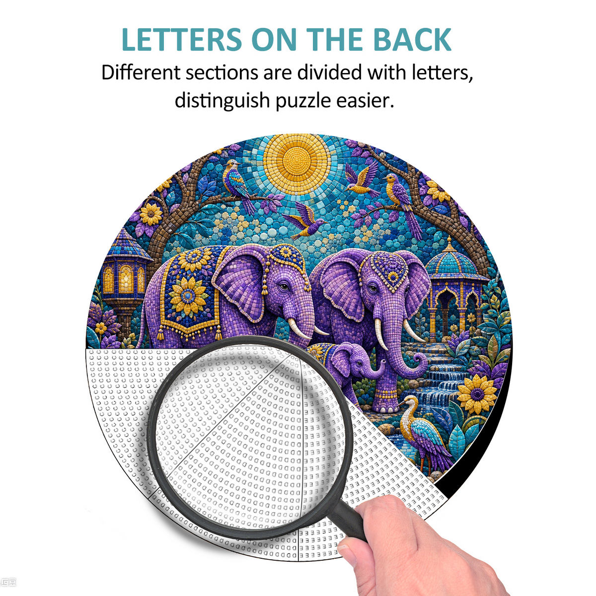Velvet Elephant Garden Family Round Puzzle - puzzle product view