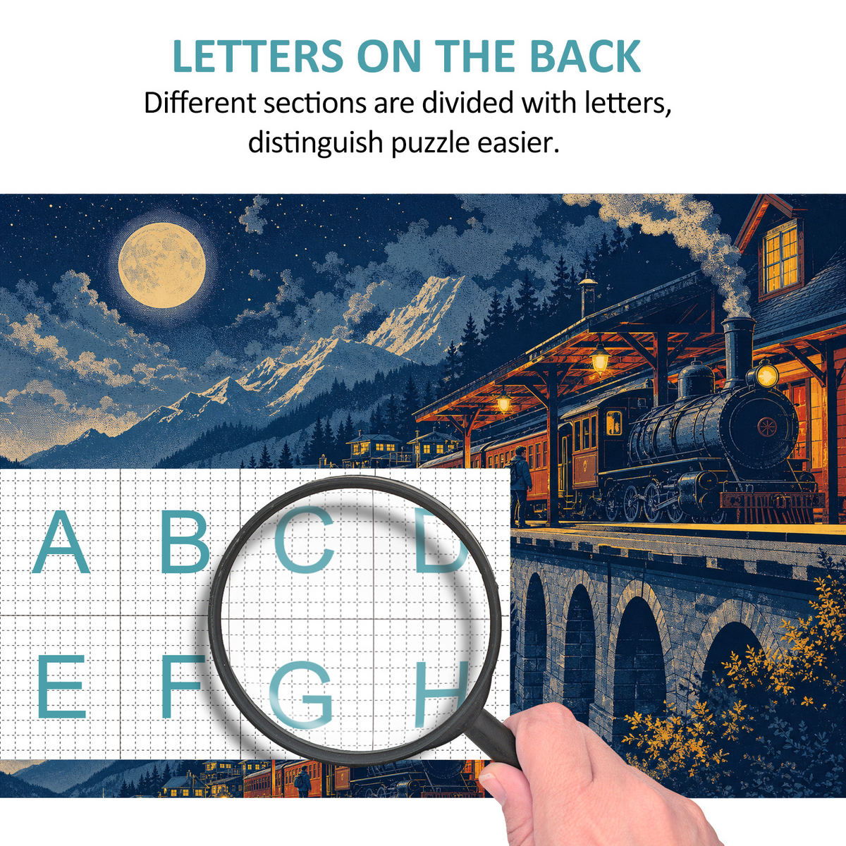 Moonlit Mountain Railway Station Landscape Puzzle - puzzle product view