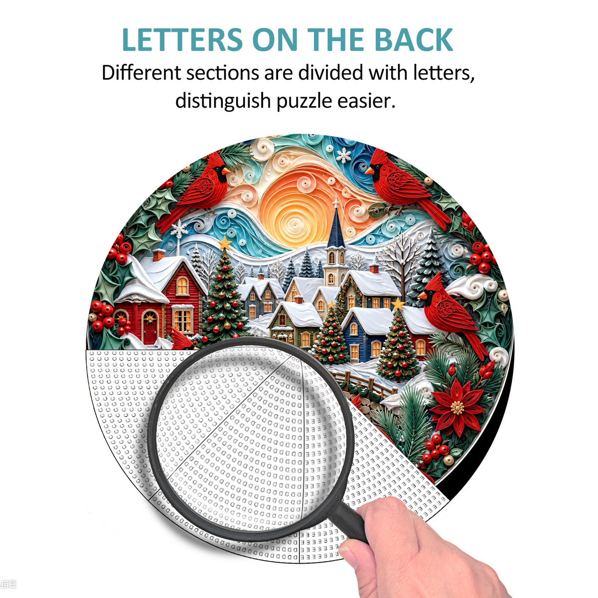 Crimson Cardinal Winter Village Round Puzzle - puzzle product view