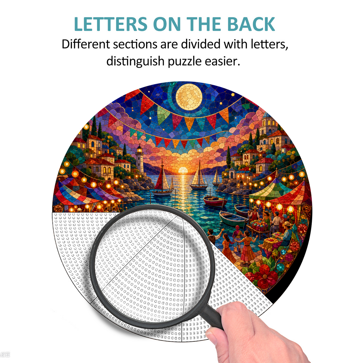 Moonlit Coastal Summer Festival Round Puzzle - puzzle product view