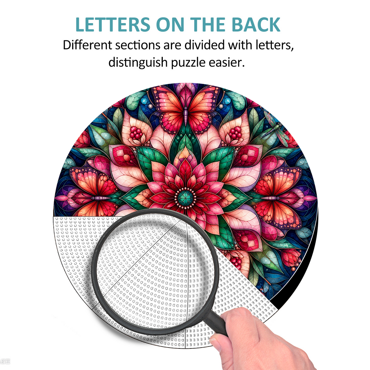 Crimson Botanical Kaleidoscope Round Puzzle - puzzle product view