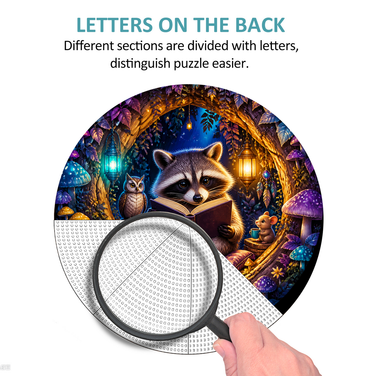 Dancing Raccoon Reading Hollow Round Puzzle - puzzle product view