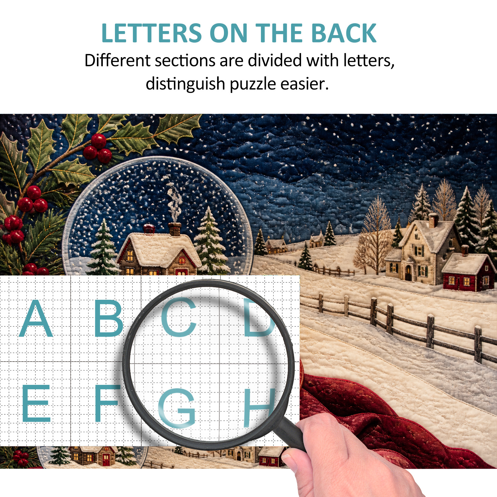Luminous Snow Globe Cookie Table Textile Quilt Landscape Puzzle - puzzle product view