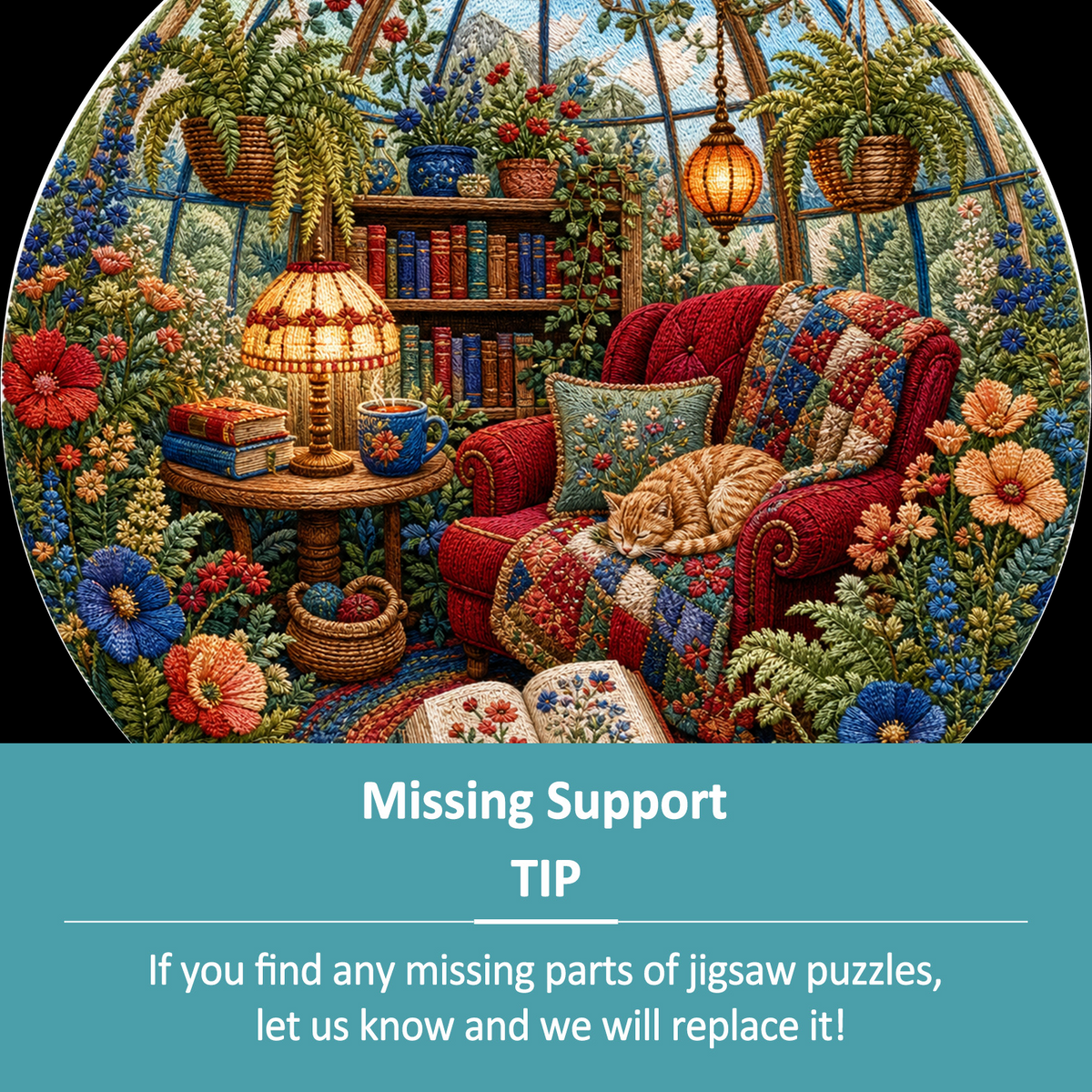 Wildflower Reading Nook Conservatory Round Puzzle - puzzle product view