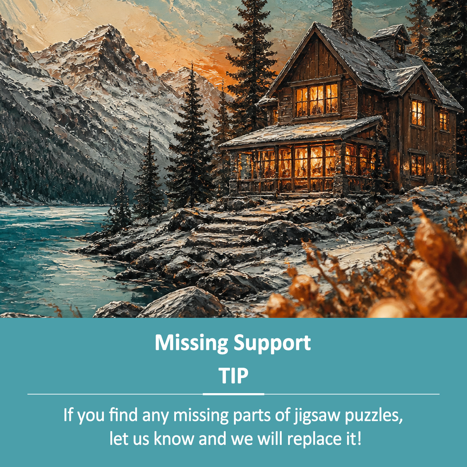 Rain Washed Winter Cabin Lights Oil Impasto Portrait Puzzle - puzzle product view