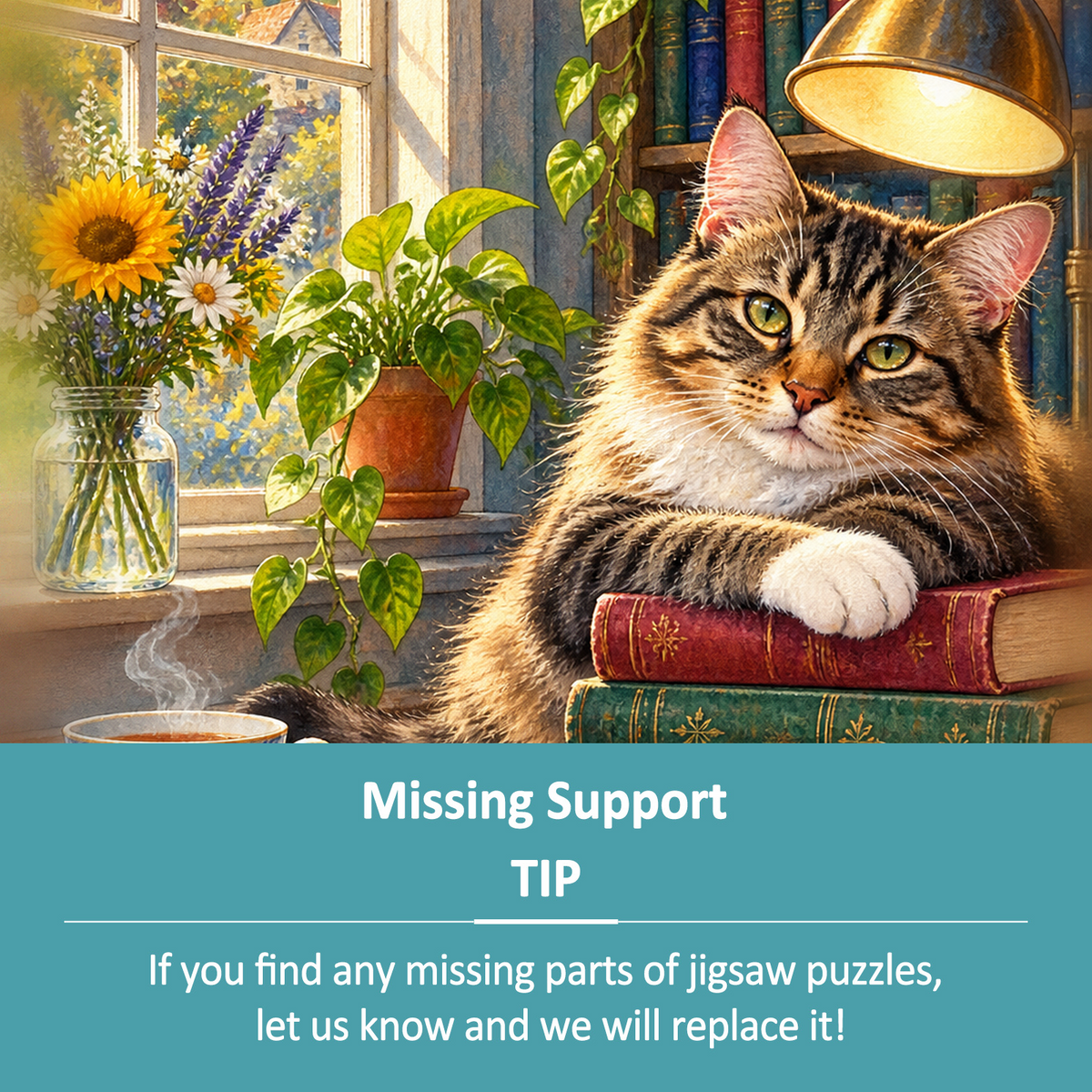 Vibrant Library Cat Portrait Puzzle - puzzle product view