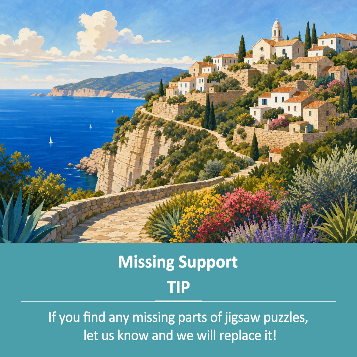 Vibrant Cliff Village Flat Editorial Illustration Landscape Puzzle - puzzle product view