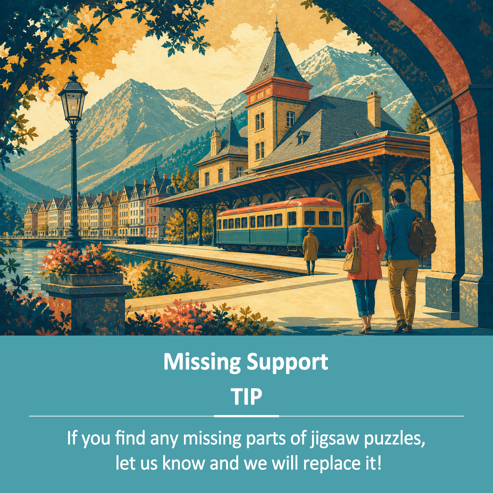 Luminous Mountain Railway Station Landscape Puzzle - puzzle product view