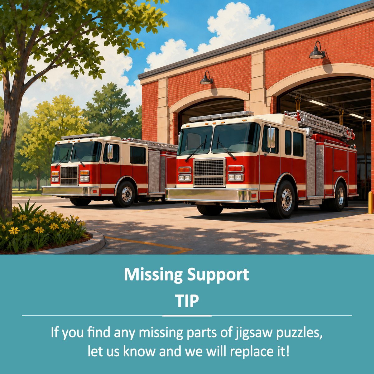 Sunlit Fire Engines at the Station Flat Editorial Illustration - puzzle product view
