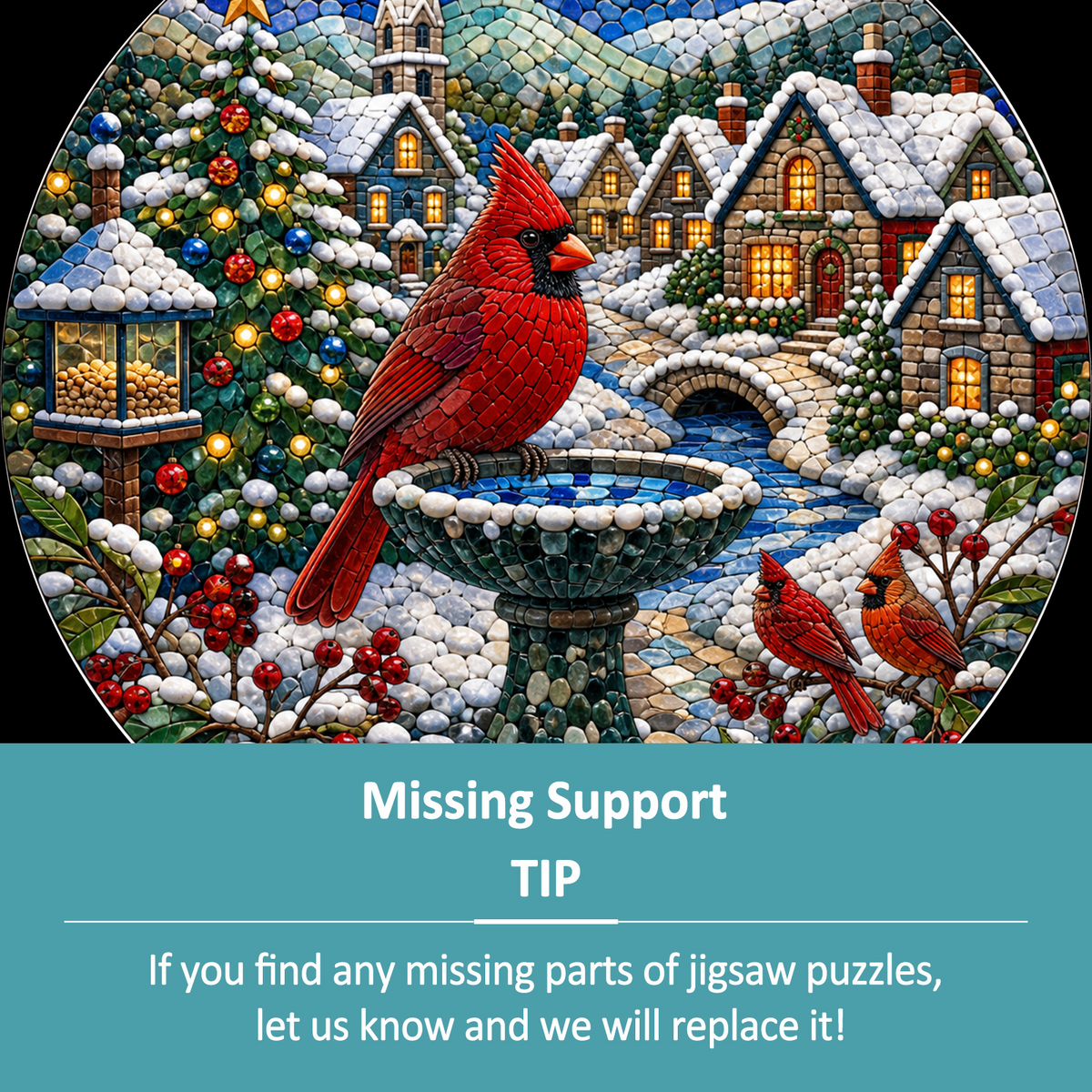 Copperleaf Cardinal Winter Village Round Puzzle - puzzle product view