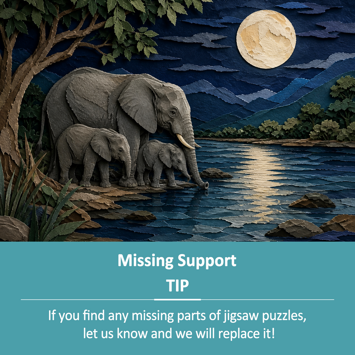 Moonlit Elephant Family Landscape Puzzle - puzzle product view